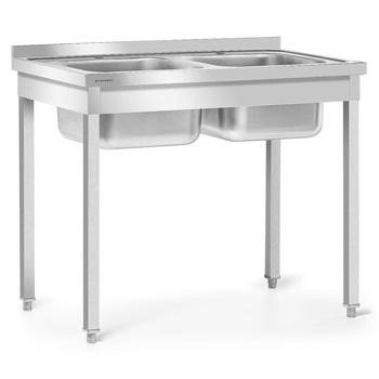 Masă din inox cu chiuvetă cu 2 compartimente 100x60x85 asamblată | FORGAST FG15335