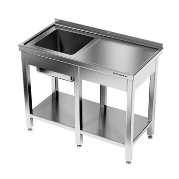 Masă inox cu chiuvetă cu 1 vas și raft 250x60x85 cm | FORGAST