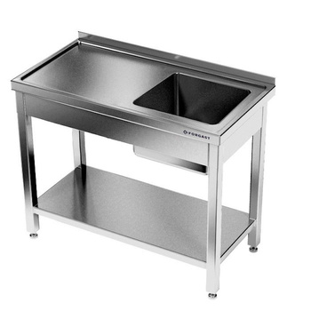 Masă inox cu chiuvetă cu 1 vas și raft 120x60x85 cm | FORGAST