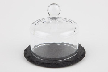 Placă din șist natural cu capac de sticlă, MORRA, diametru 10.5 cm | APS 984