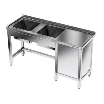 Masă inox cu chiuvetă cu 2 compartimente 170x70x85 cm | FORGAST