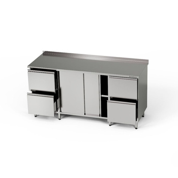 Masă de lucru din oțel inoxidabil cu dulap și 2 blocuri de 2 sertare 270x70x85 cm | FORGAST