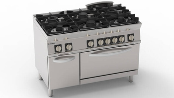 Aragaz gastronomic cu 6 arzătoare cu cuptor electric GN2/1 30 kW | TECNOINOX 713152