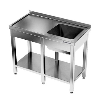 Masă inox cu chiuvetă cu 1 vas și raft 210x60x85 cm | FORGAST