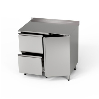 Masă de lucru din oțel inoxidabil cu dulap și bloc de sertare 100x70x85 cm | FORGAST