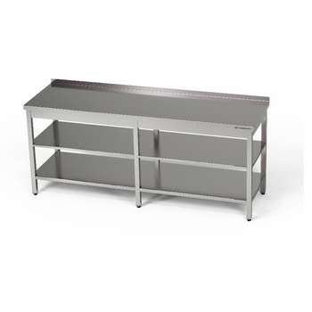 Masă de lucru din oțel inoxidabil cu două rafturi 250x70x85 cm | FORGAST