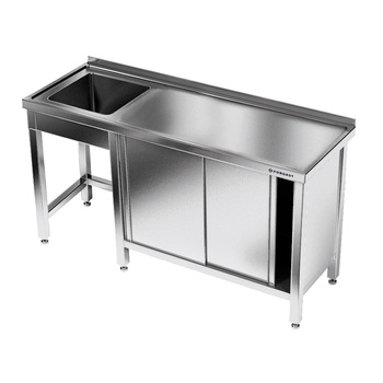 Masă inox cu chiuvetă cu 1 vas și dulap 170x70x85 cm | FORGAST