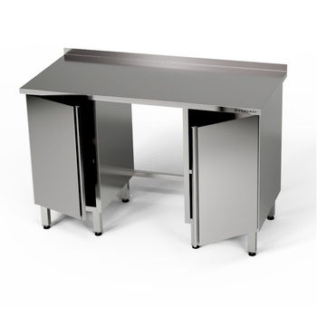 Masă de lucru din oțel inoxidabil cu două dulapuri 280x60x85 cm | FORGAST