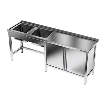 Masă inox cu chiuvetă cu 2 compartimente 260x70x85 cm | FORGAST