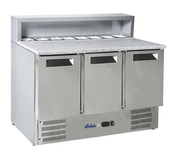 Masă frigorifică cu 3 uși pentru pizza cu suprastructură, 368 l, oțel inoxidabil, 2-8°C | HENDI 236215